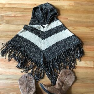 3/$15 Boho Cream Tan Knit Brown Poncho